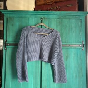 SHEIN Blue V-Neck Ribbed Sweater